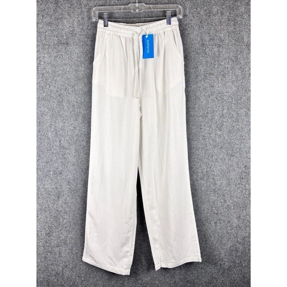 bothandy Womens XS White Palazzo Pants Wide Leg Beach Summer Stretch NWT